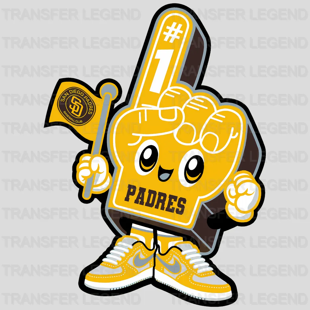 San Diego Padres MLB Mascot With Foam Finger Cartoon - DTF Iron On Transfer