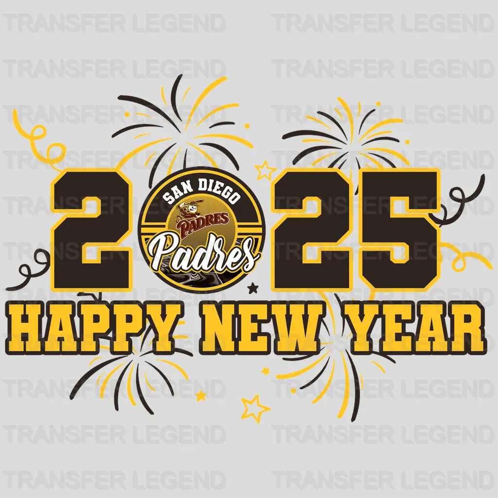 San Diego Padres MLB San Diego 2025 Happy New Year DTF Iron On Transfer