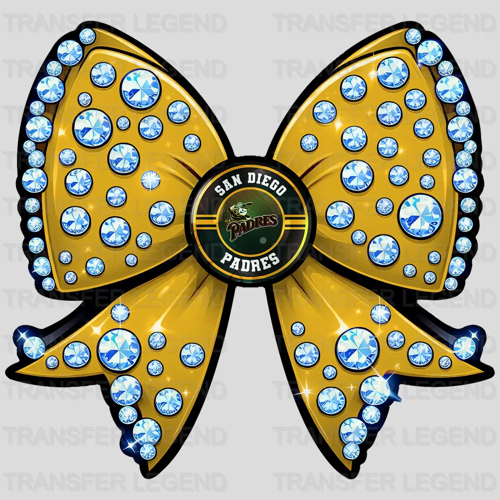 San Diego Padres MLB Glitter Sequin Gold Bow Ribbon - DTF Iron On Transfer