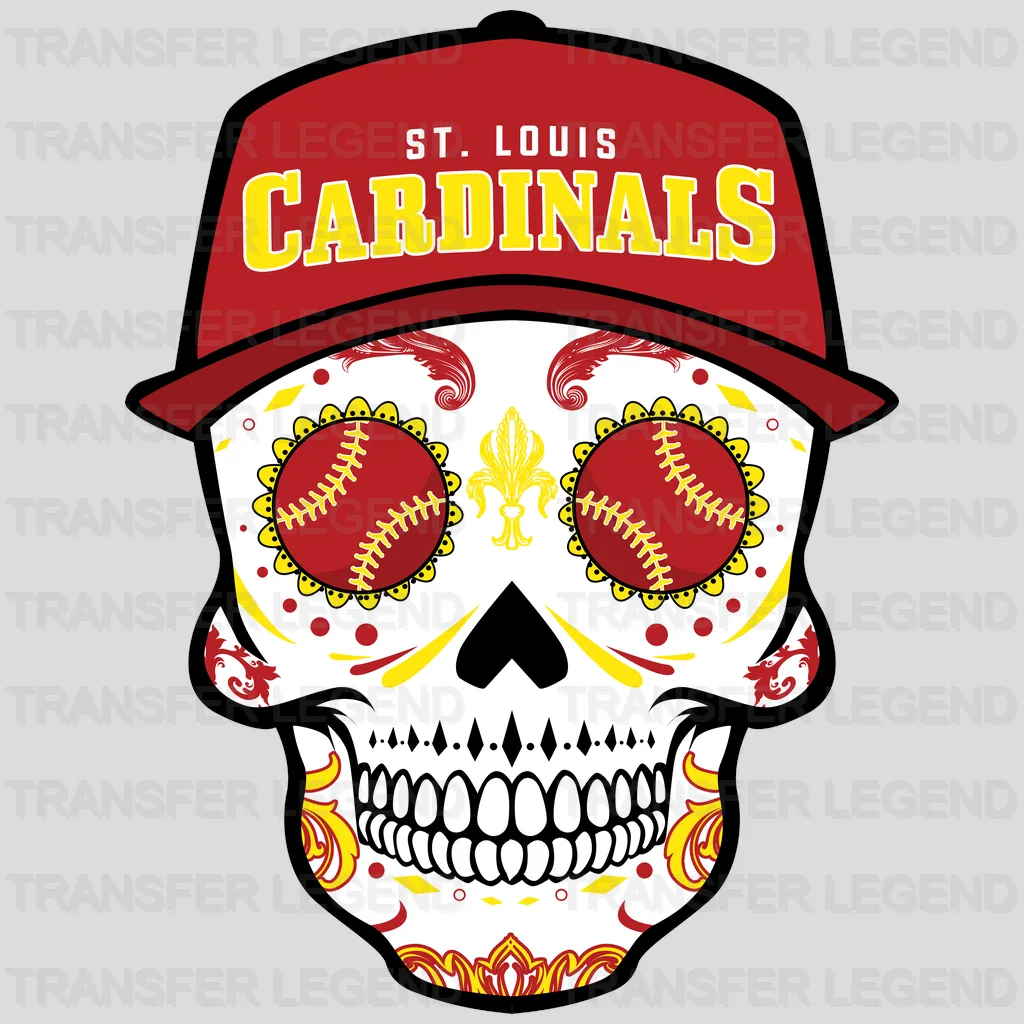 St Louis Cardinals MLB Sugar Skull With Cap Illustration - DTF Iron On Transfer