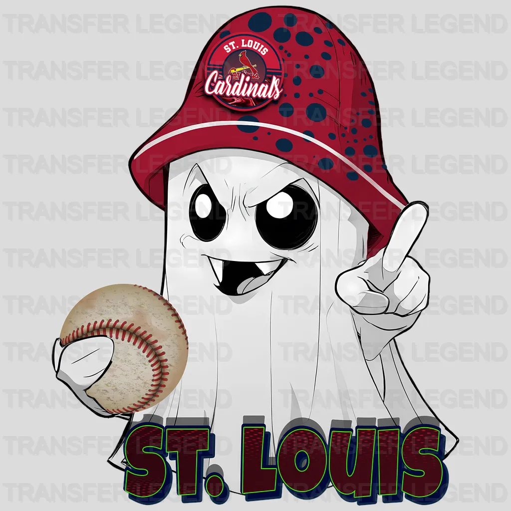 St Louis Cardinals MLB Cute Ghost With Hat Halloween - DTF Iron On Transfer