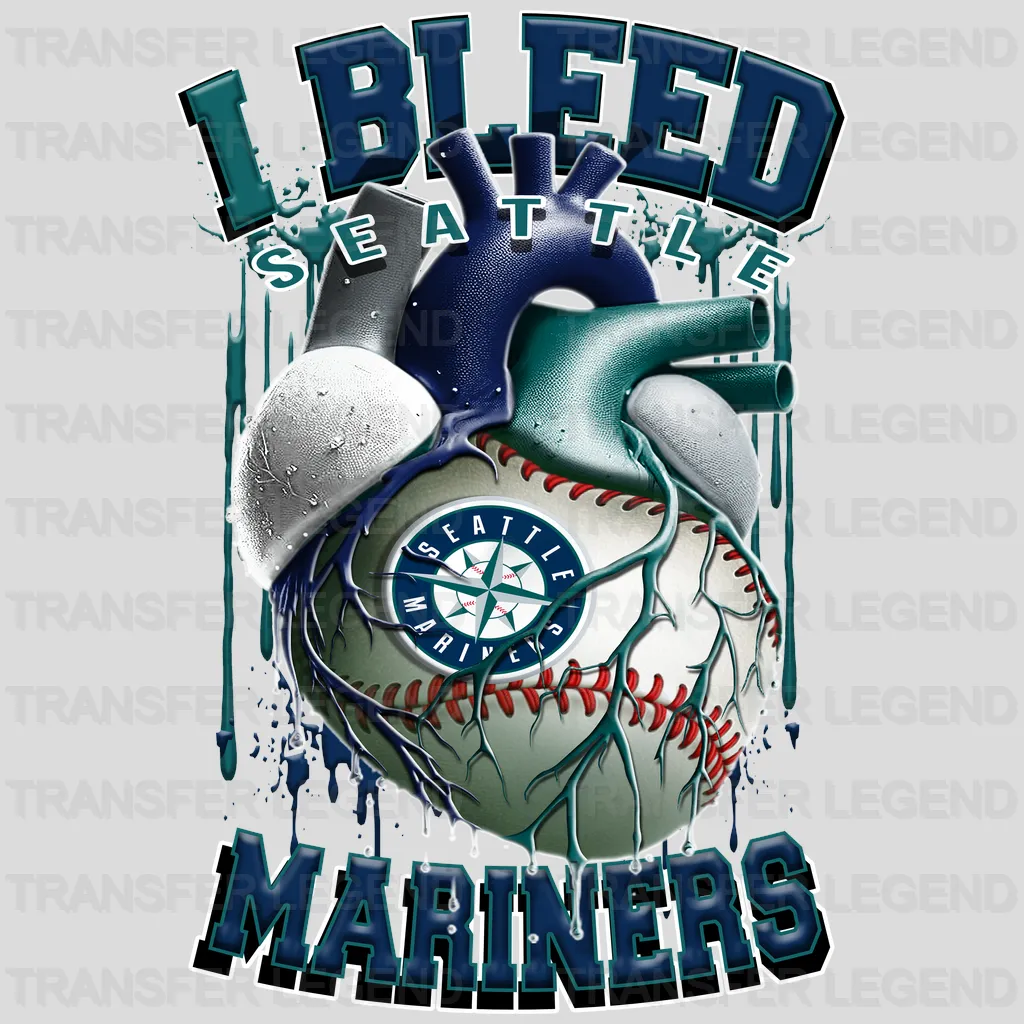 Seattle Mariners MLB I Bleed Teal & Navy DTF Iron On Transfer