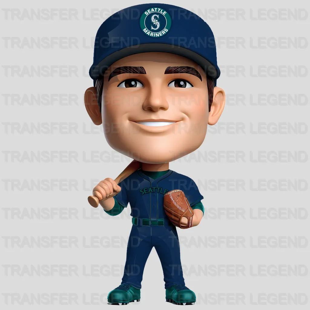 Seattle Mariners MLB Cartoon Bobblehead Player Character - DTF Iron On Transfer