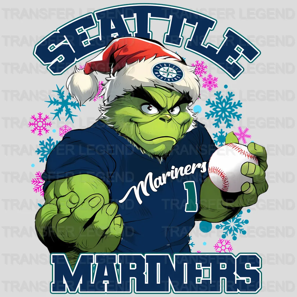 Seattle Mariners MLB Grinch Christmas Santa Hat Art - DTF Iron On Transfer
