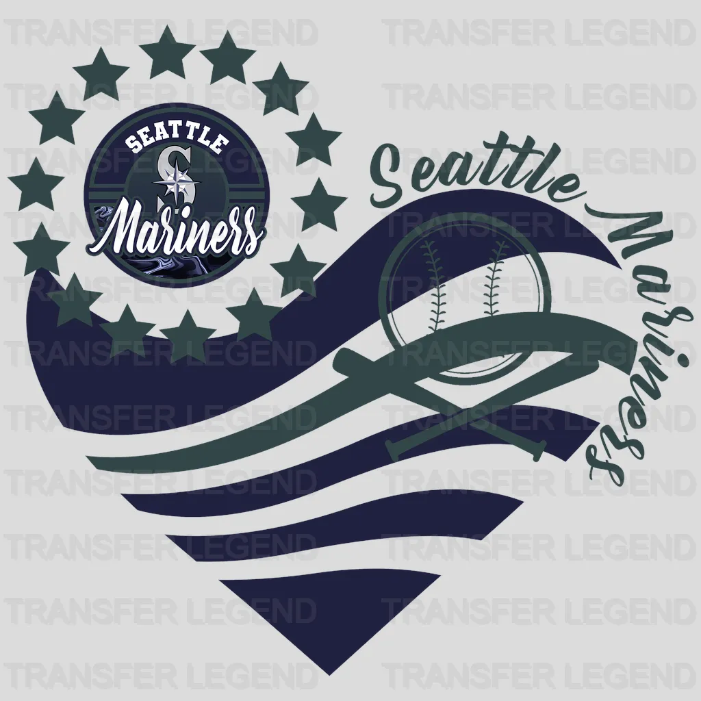 Seattle Mariners MLB Retro Logo Heart Shape Graphic - DTF Iron On Transfer