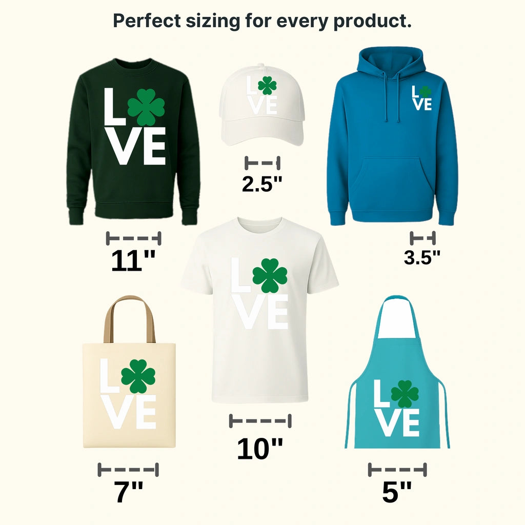 Four Leaf Clover Stacked LOVE Text St. Patrick's Day Design - DTF heat transfer - transferlegend