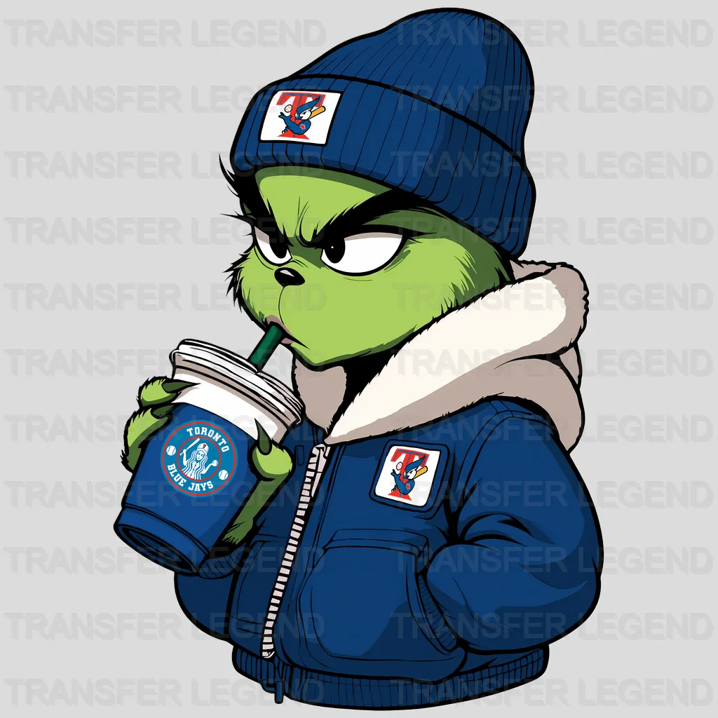 Toronto Blue Jays MLB The Grinch Drinking Coffee - DTF Iron On Transfer