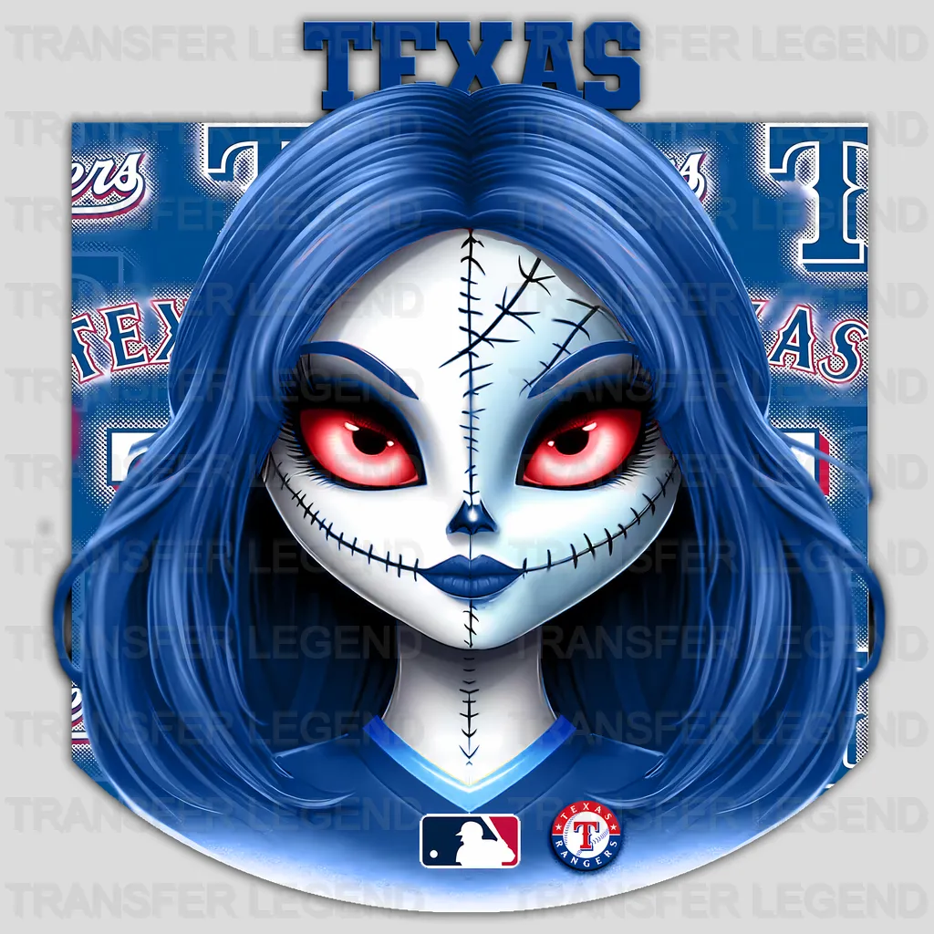 Texas Rangers MLB Gothic Girl Illustration - DTF Iron On Transfer