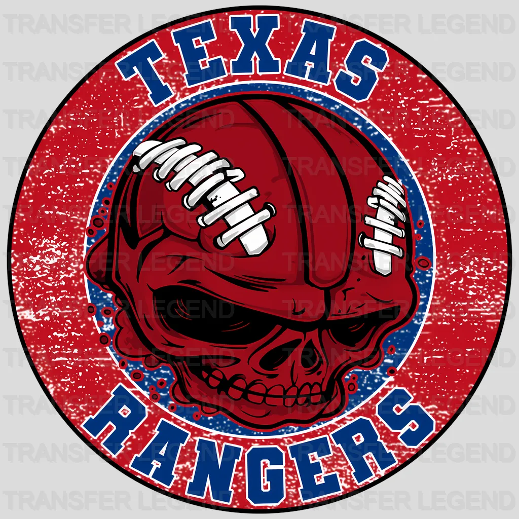 Texas Rangers MLB Red Skull With Helmet Art - DTF Iron On Transfer