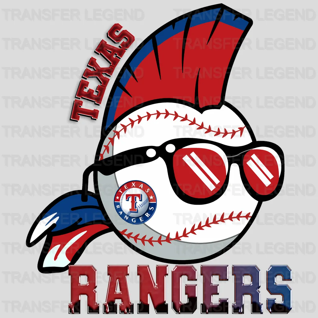 Texas Rangers MLB Punk Skull With Mohawk & Glasses - DTF Iron On Transfer