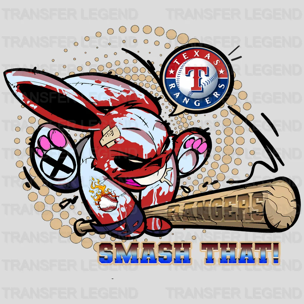 Texas Rangers MLB Cartoon Bunny Batter Mascot - DTF Iron On Transfer