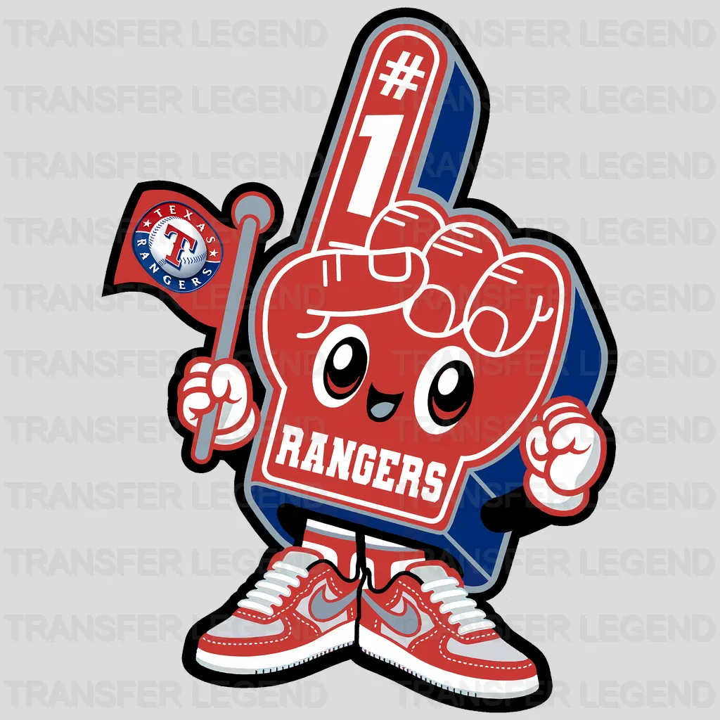 Texas Rangers MLB Rangers Captain Mascot With Foam Finger - DTF Iron On Transfer