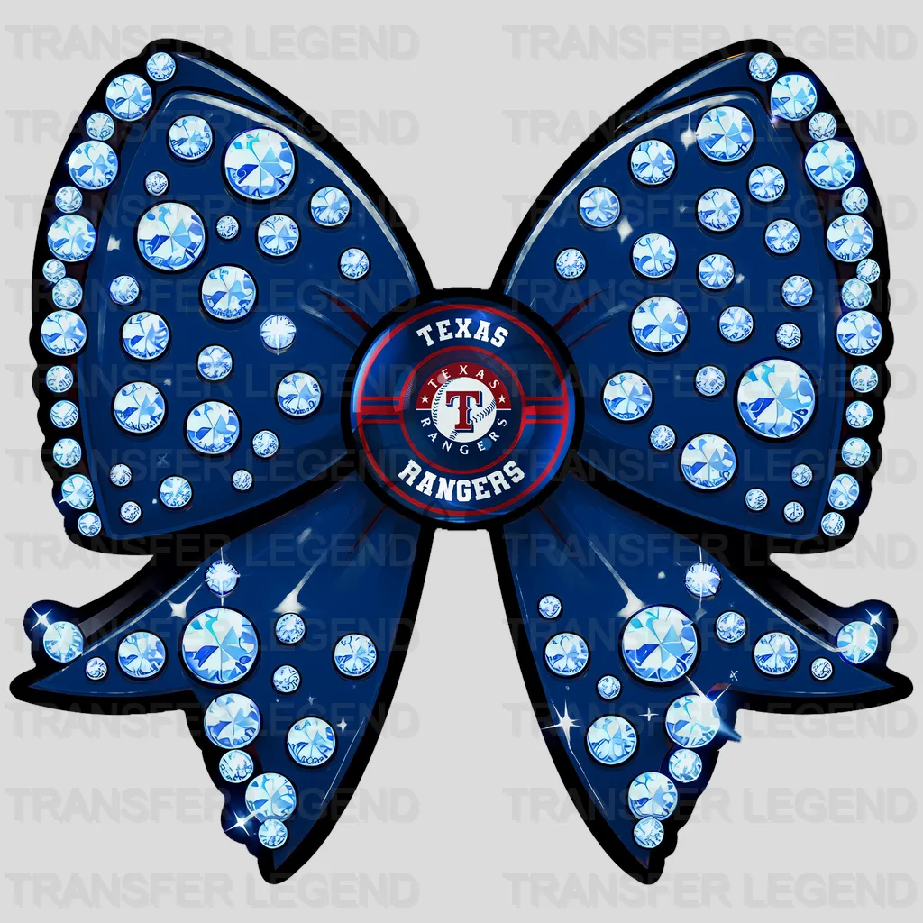 Texas Rangers MLB Glitter Sequin Blue Bow Ribbon - DTF Iron On Transfer