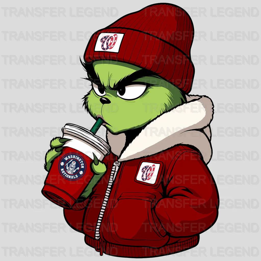Washington Nationals MLB The Grinch Drinking Coffee - DTF Iron On Transfer