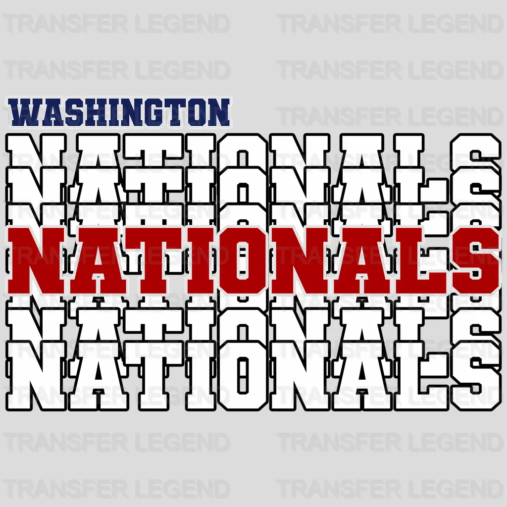 Washington Nationals MLB Repeated Text Pattern Block Logo - DTF Iron On Transfer