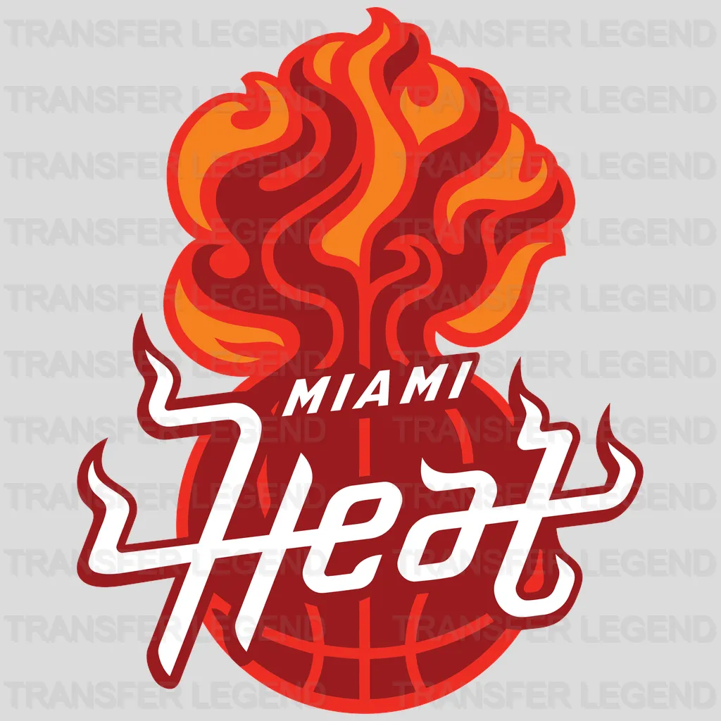 Miami Heat Script “Miami Heat” with Flaming Basketball NBA Design - DTF Heat Transfer