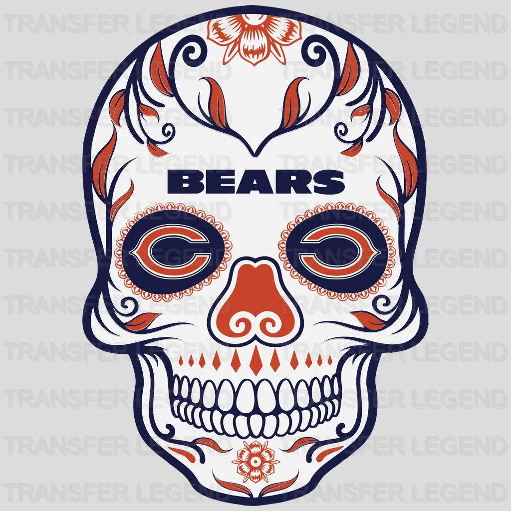 Chicago Bears Sugar‑Skull Emblem NFL Design - DTF Heat Transfer