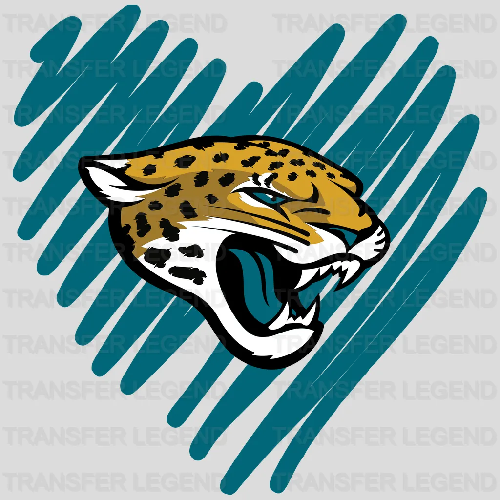 Jacksonville Jaguars Scribble Heart with Head Emblem NFL Design - DTF Heat Transfer