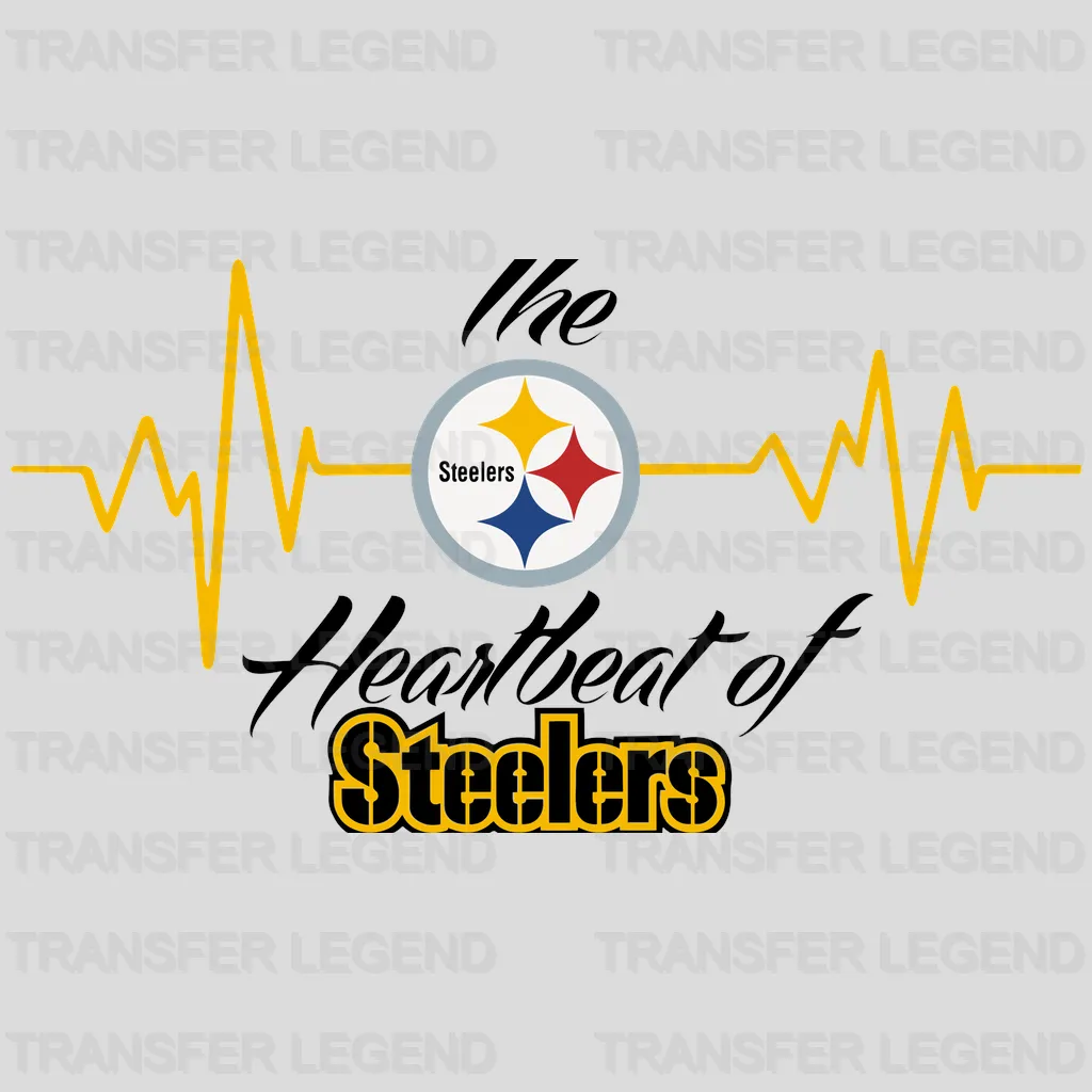 Pittsburgh Steelers EKG heartbeat line ending in star logo, NFL design - DTF Heat Transfer