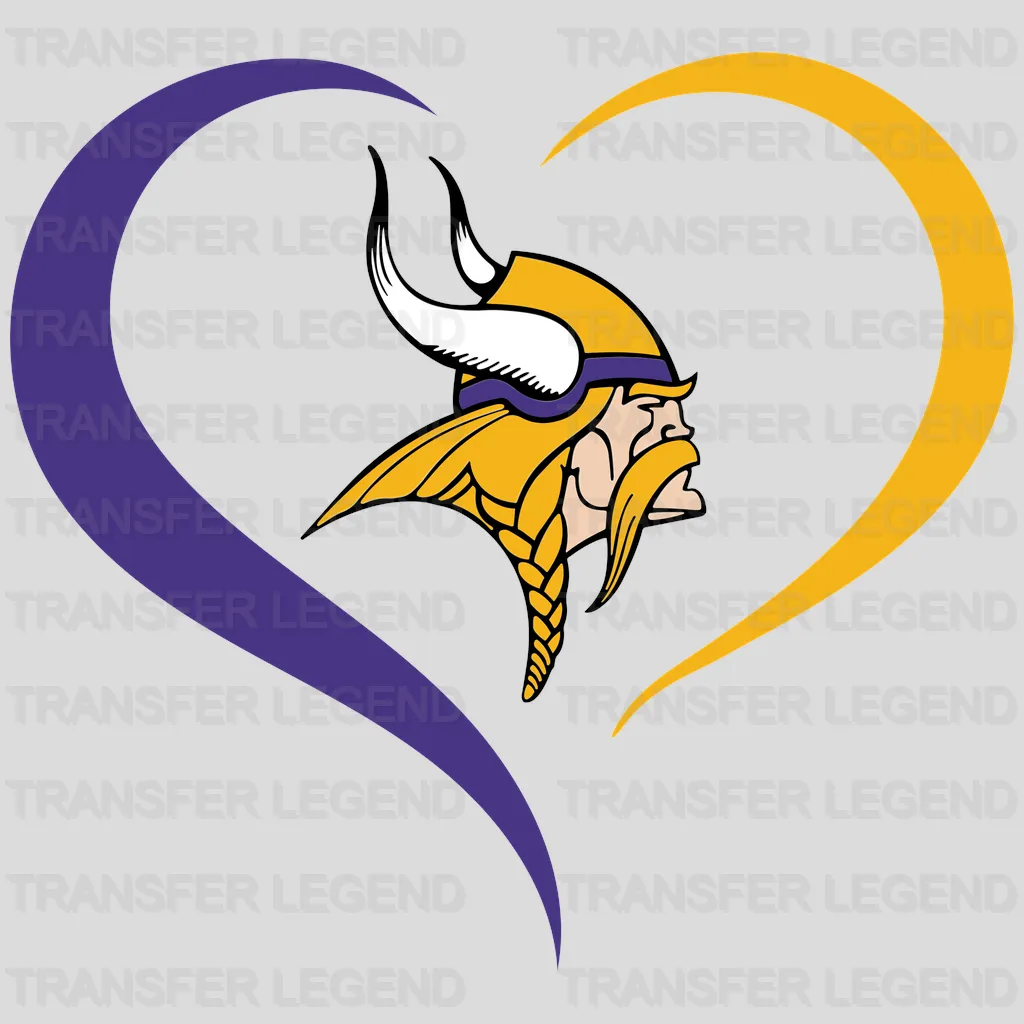 Minnesota Vikings Heart Swirl & Viking Head NFL Design - DTF Heat Transfer