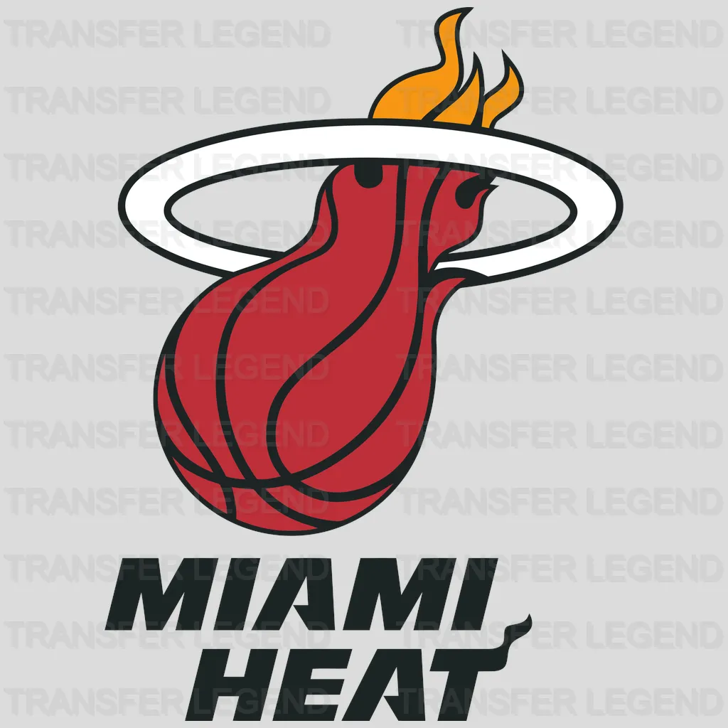 Miami Heat Primary Flaming Ball over Hoop with Wordmark NBA Design - DTF Heat Transfer