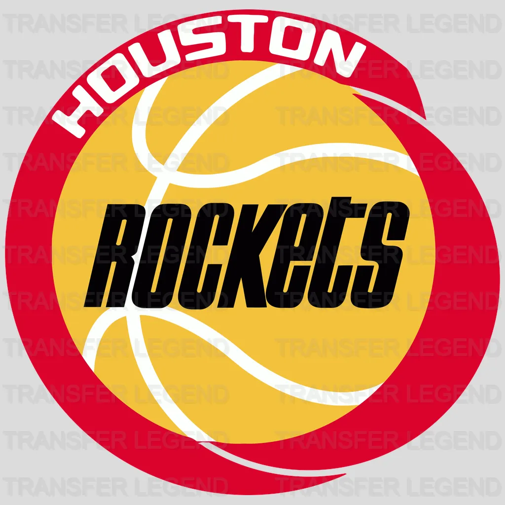 Houston Rockets Basketball Roundel with Rockets Script NBA Design - DTF Heat Transfer