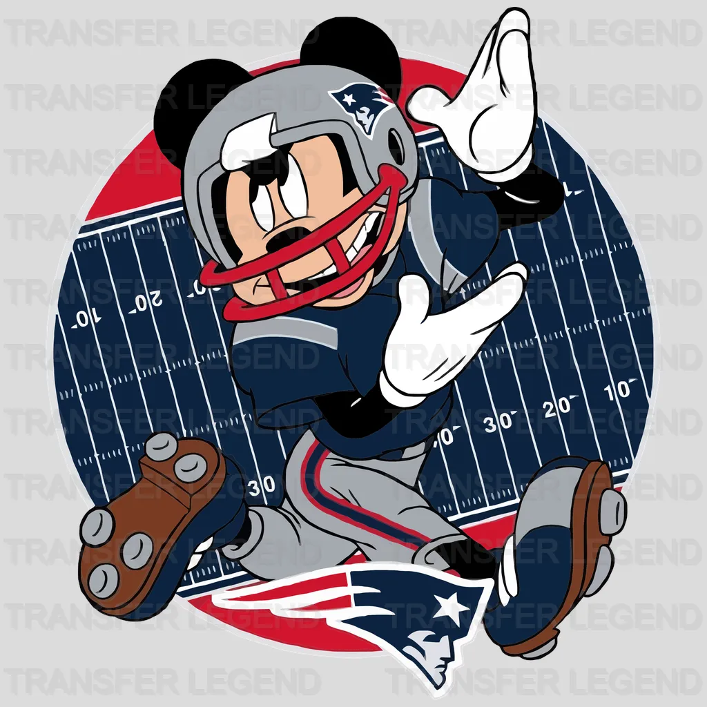 New England Patriots cartoon player running with grid flag background, NFL design - DTF Heat Transfer