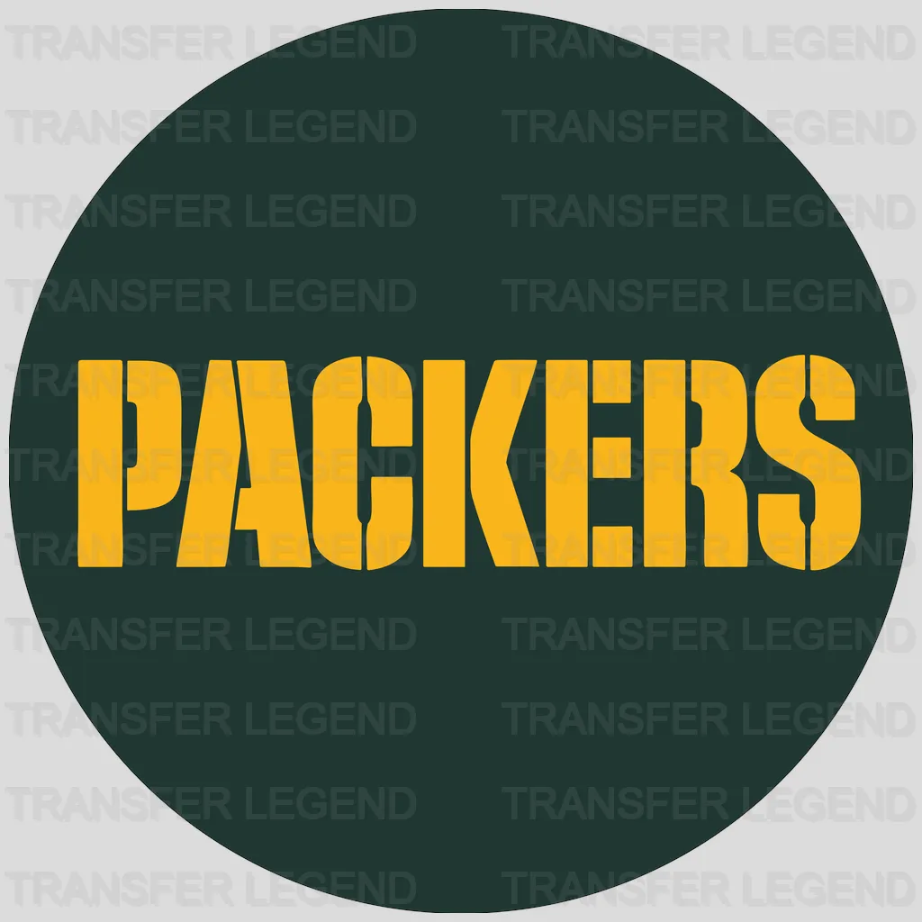Green Bay Packers green circle with yellow PACKERS text, NFL design - DTF Heat Transfer