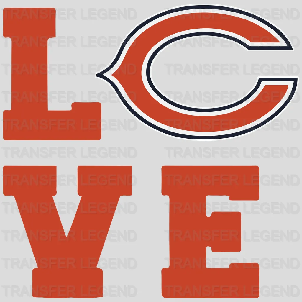 Chicago Bears “LOVE” Vertical Wordmark with C‑Logo NFL Design - DTF Heat Transfer