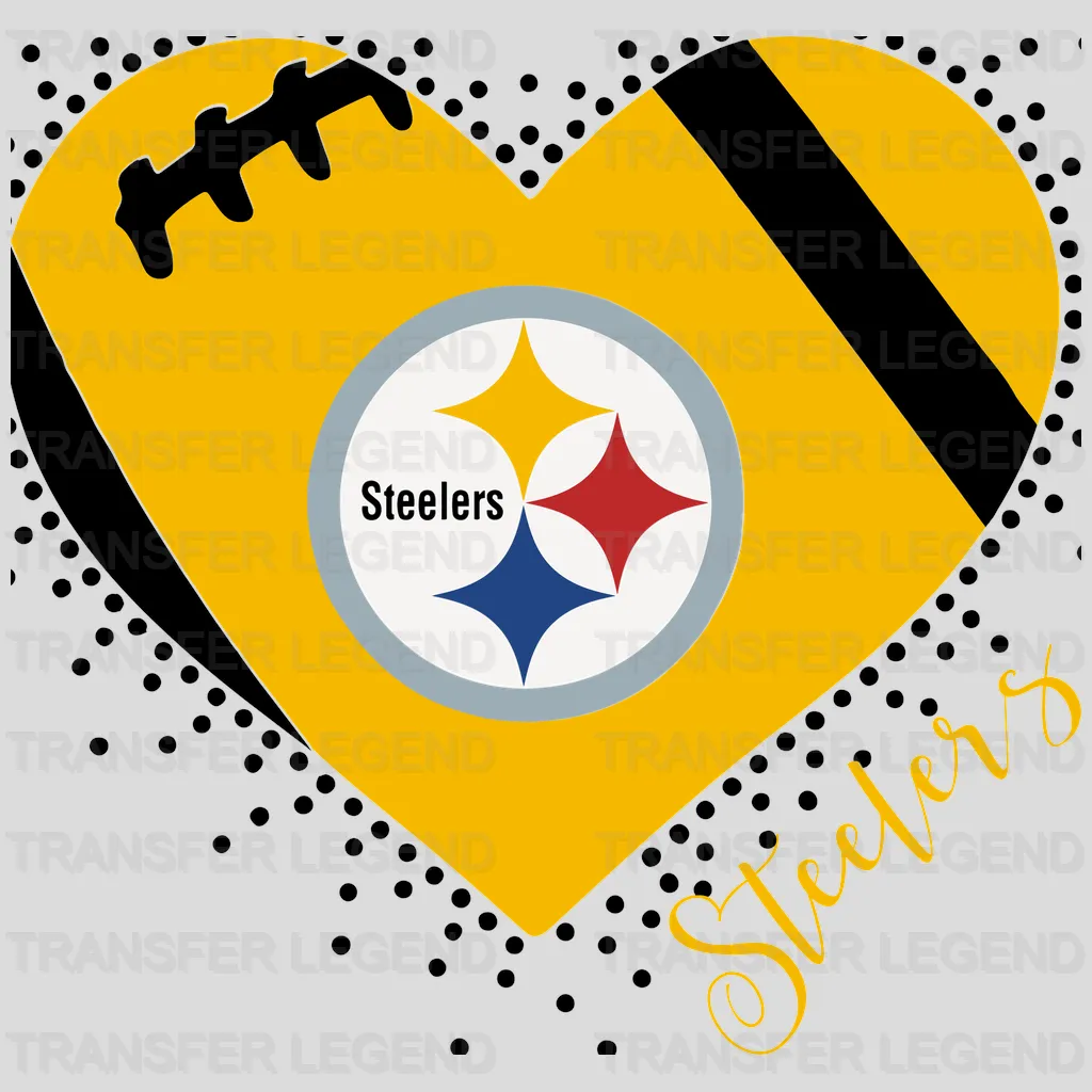 Pittsburgh Steelers heart‑shaped football lace design, NFL design - DTF Heat Transfer