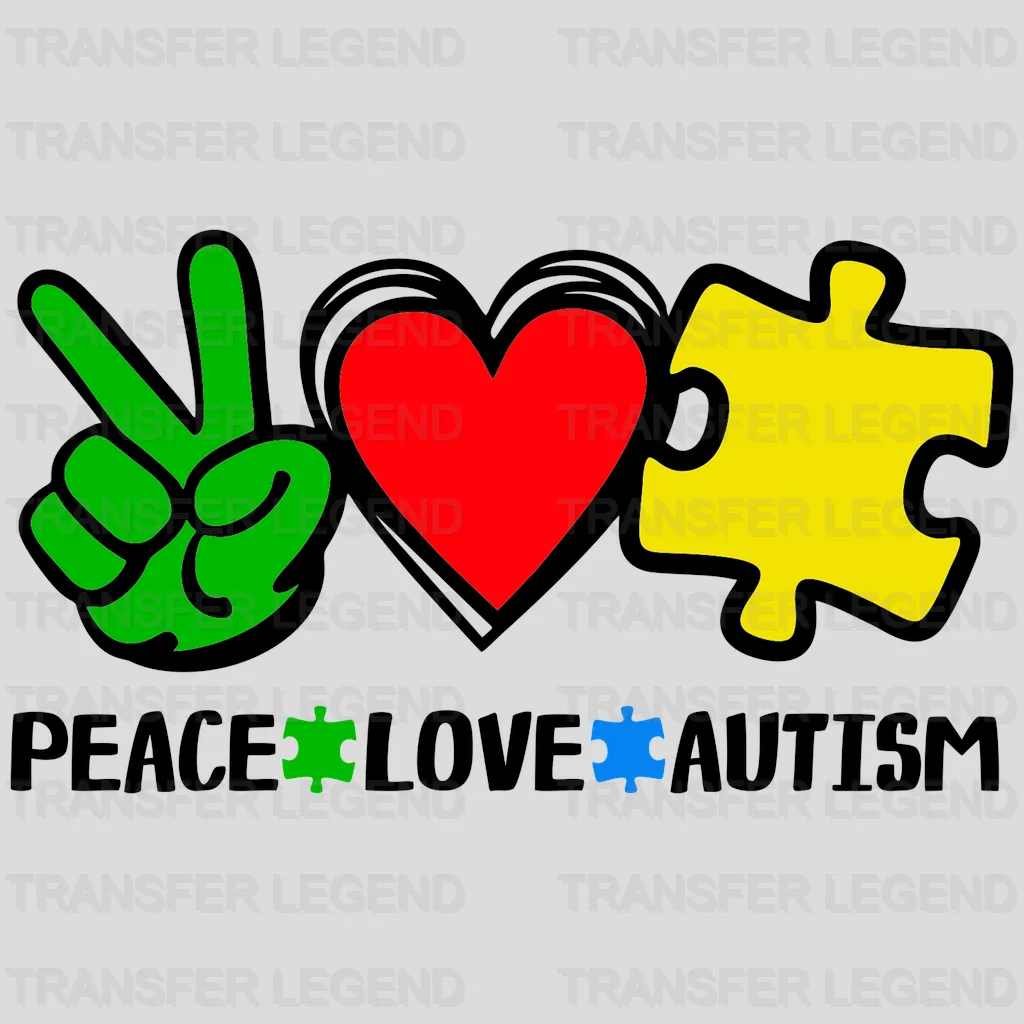 Peace Love Autim Puzzle Heart Design - DTF heat transfer - transferlegend