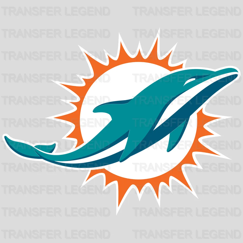 Miami Dolphins Leaping Dolphin & Sunburst Emblem NFL Design - DTF Heat Transfer