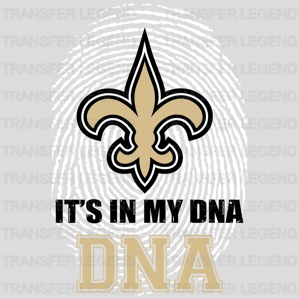 New Orleans Saints fingerprint pattern forming fleur‑de‑lis DNA graphic, NFL design - DTF Heat Transfer