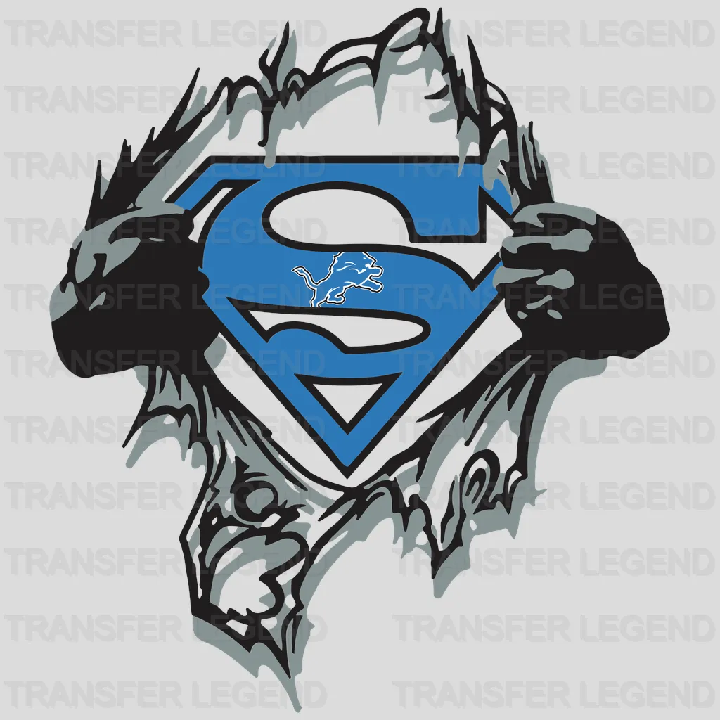 Detroit Lions Superman Ripped Chest Emblem NFL Design - DTF Heat Transfer