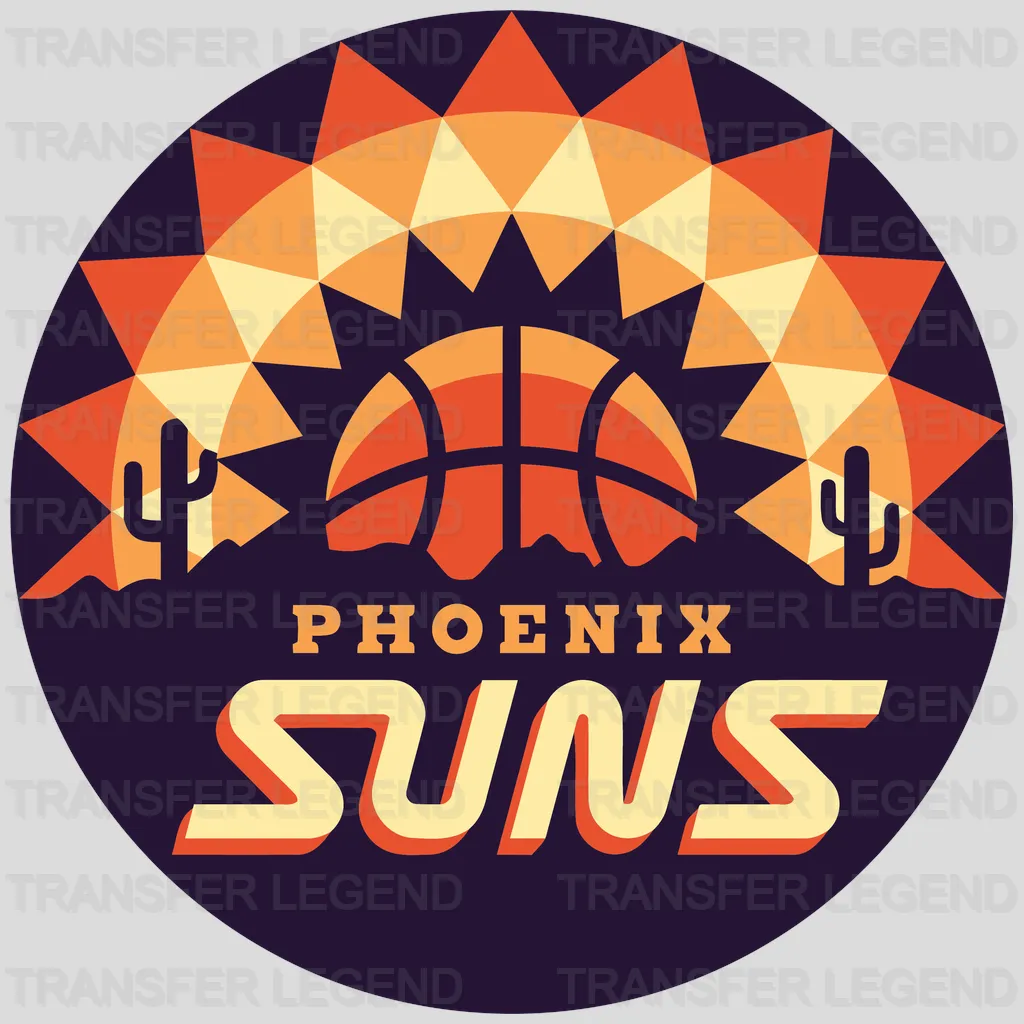Phoenix Suns Desert Sunset Roundel with Cacti & Basketball NBA Design - DTF Heat Transfer