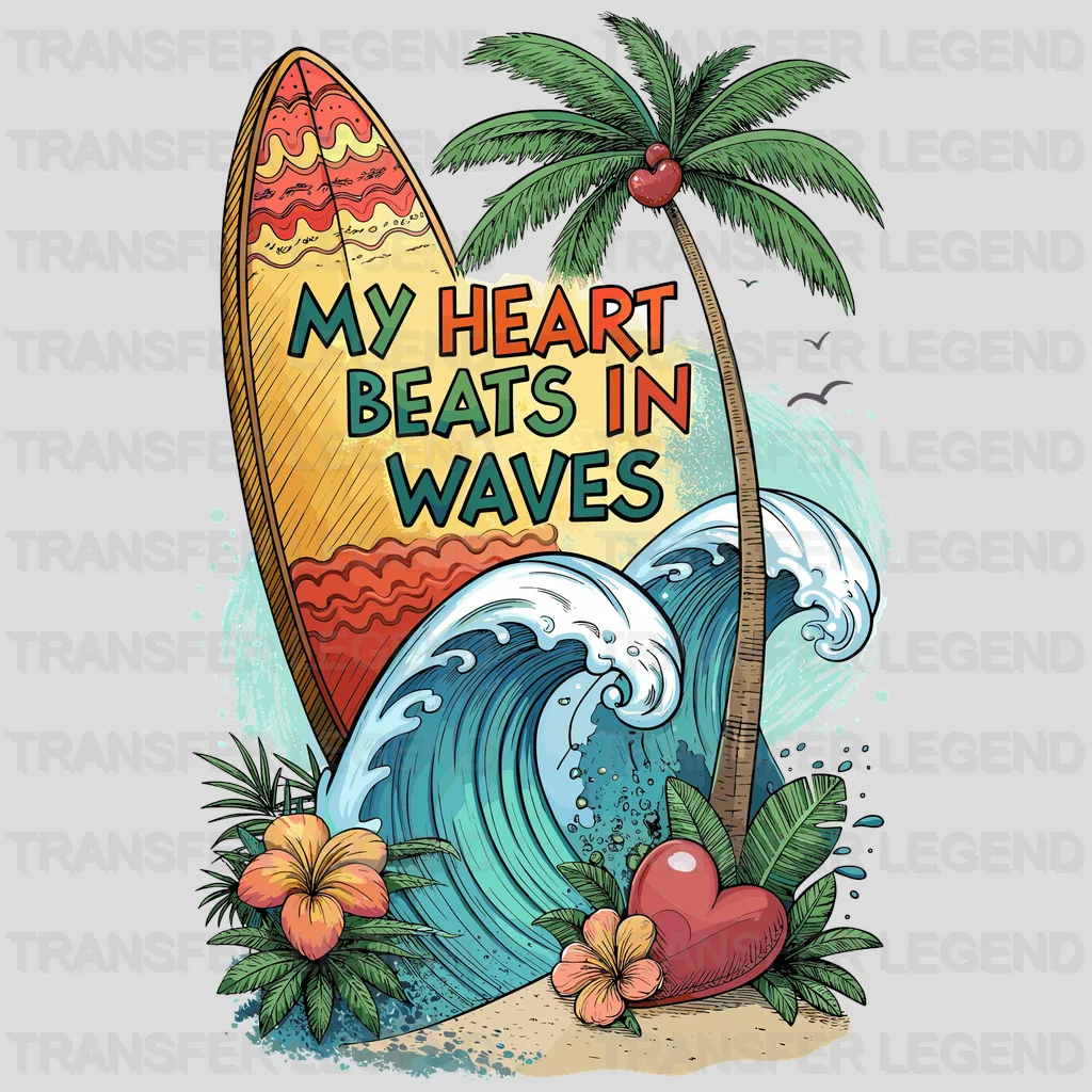 Beats In Waves Surfing Design - DTF Heat Transfers - transferlegend