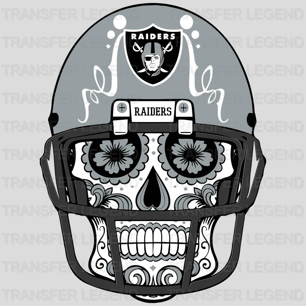 Las Vegas Raiders sugar skull wearing Raiders helmet design, NFL design - DTF Heat Transfer