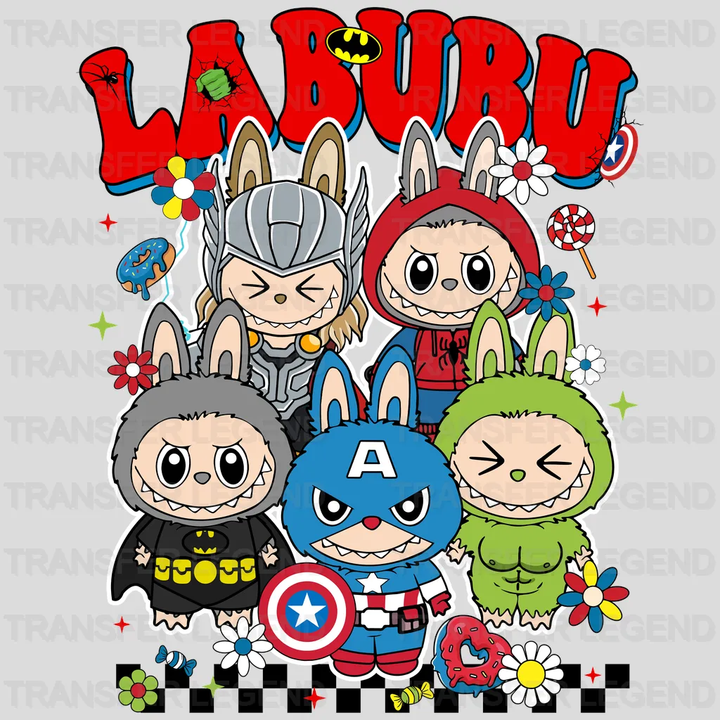 Five Heroes Labubu Design - DTF Heat Transfers