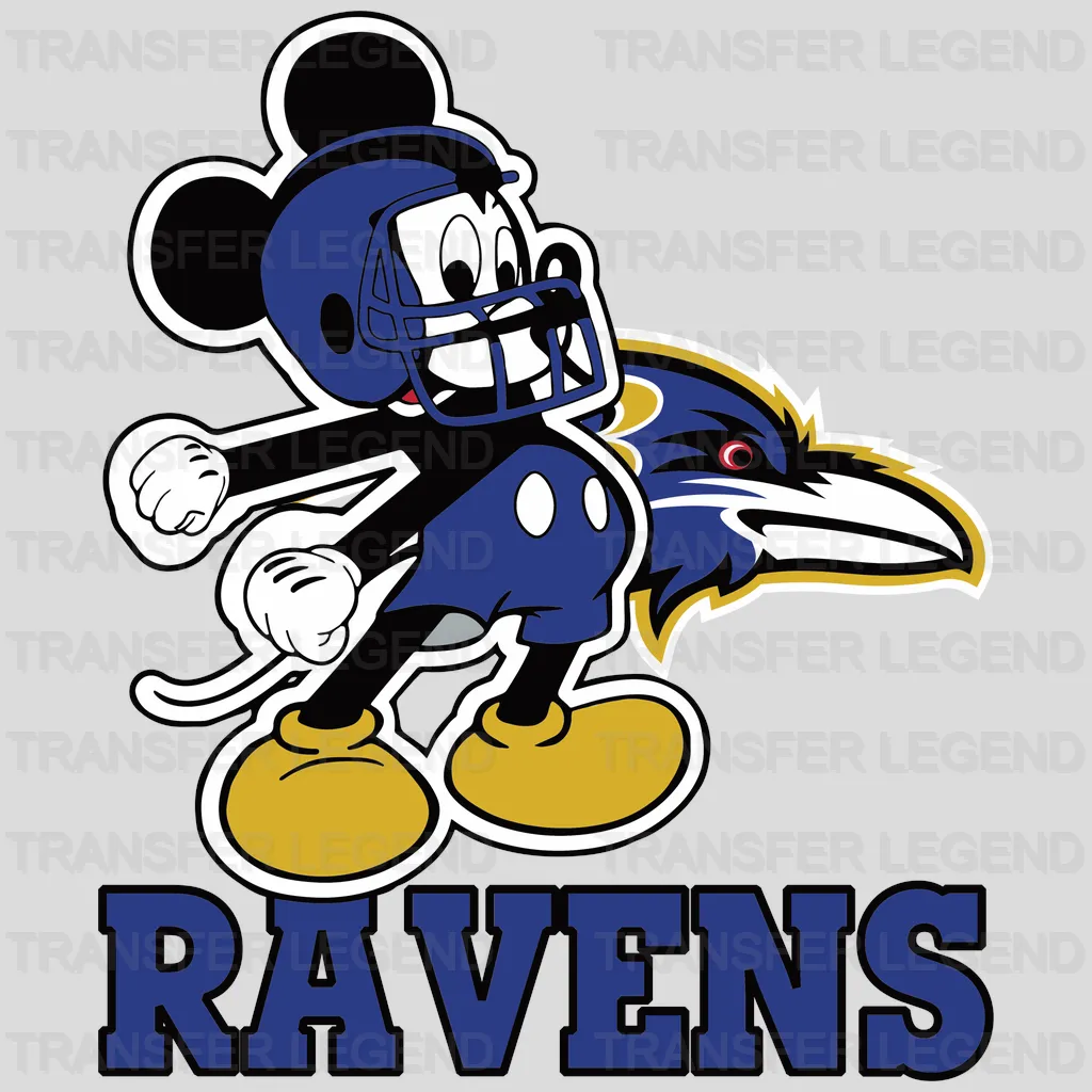 Baltimore Ravens Mickey Mouse Football Mascot NFL Design - DTF Heat Transfer