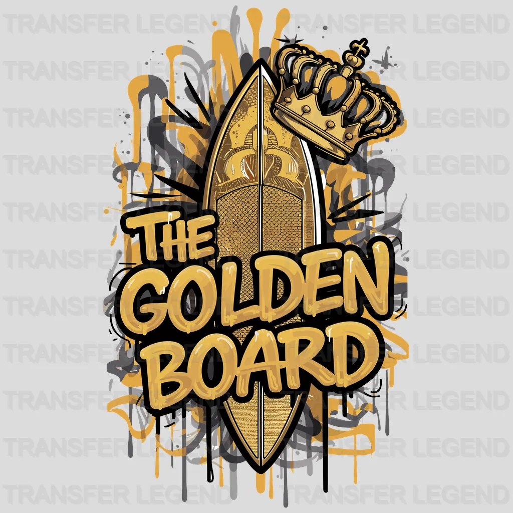 The Golden Board Surfing Design - DTF Heat Transfers - transferlegend