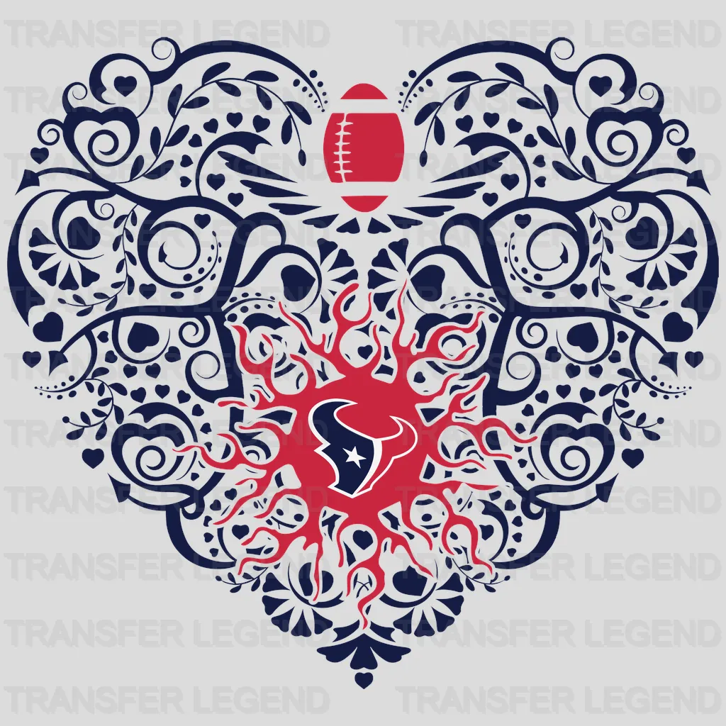 Houston Texans State Outline & Bull Head Emblem NFL Design - DTF Heat Transfer