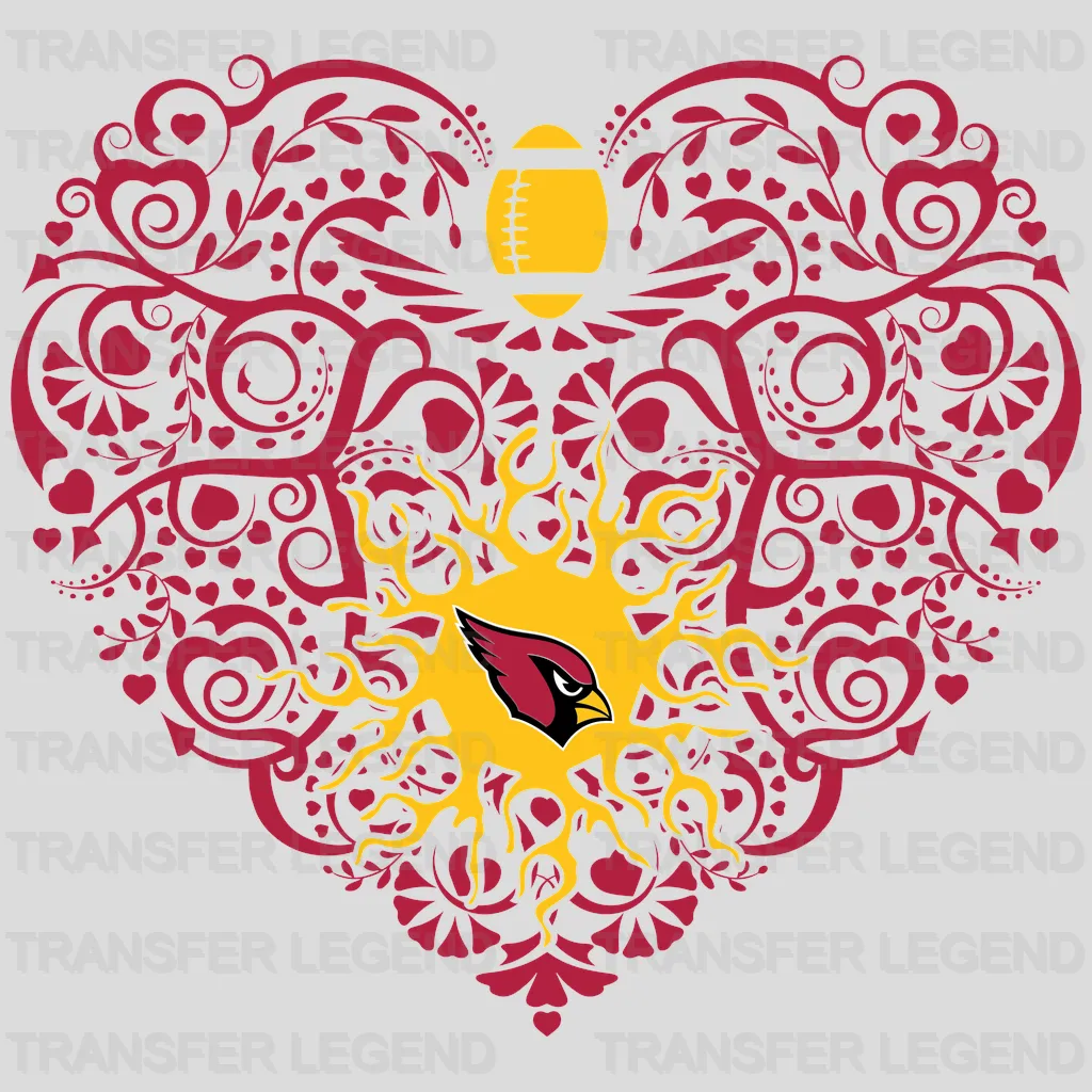 Arizona Cardinals Ornamental Floral Heart NFL Design - DTF Heat Transfer