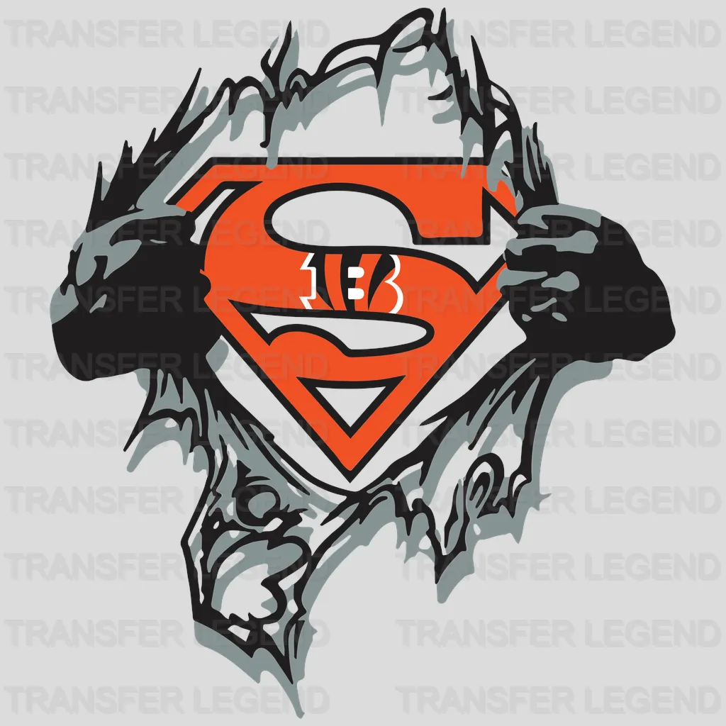 Cincinnati Bengals Superman Ripped Chest Emblem NFL Design - DTF Heat Transfer