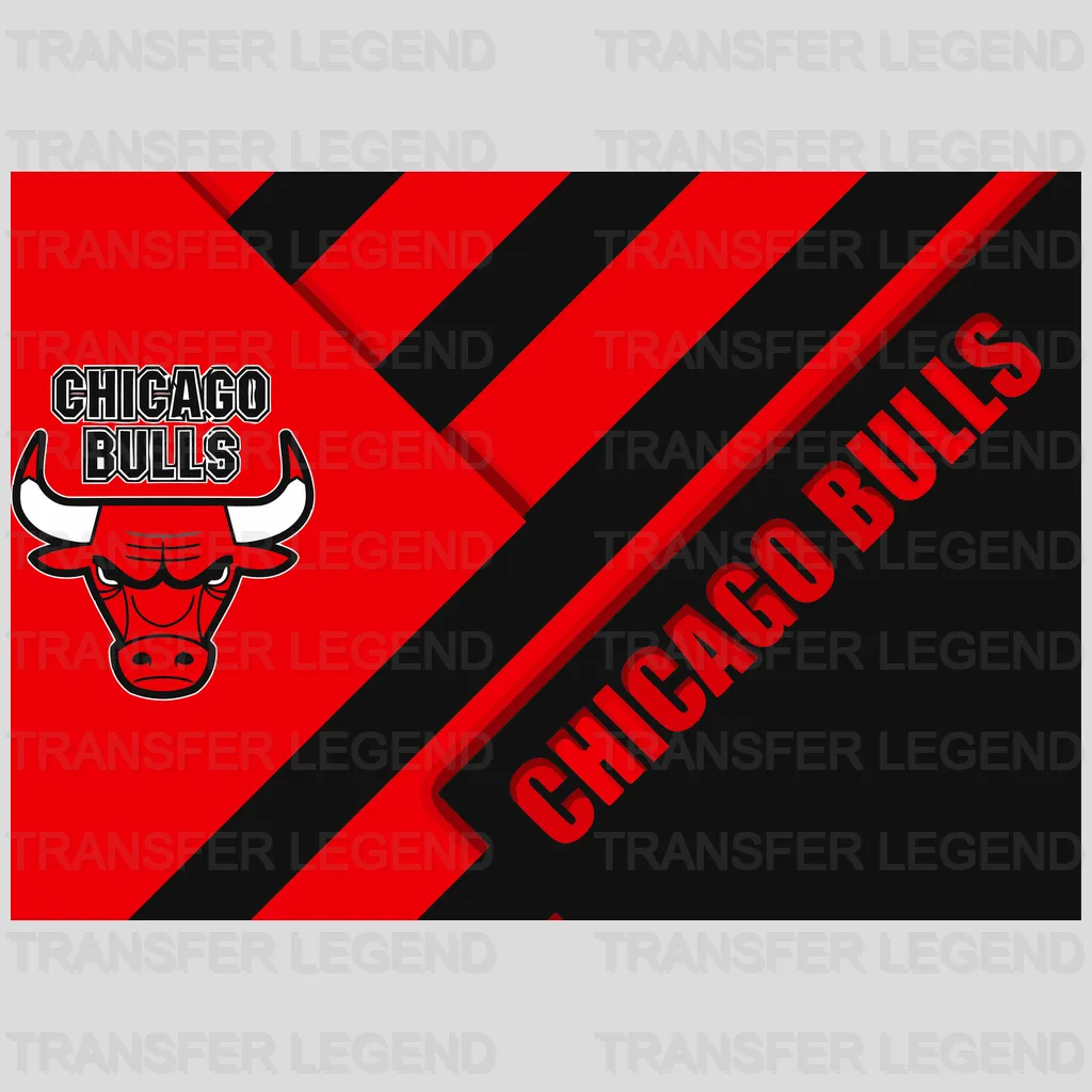 Chicago Bulls Diagonal Stripe Badge with Mini Bull NBA Design - DTF Heat Transfer