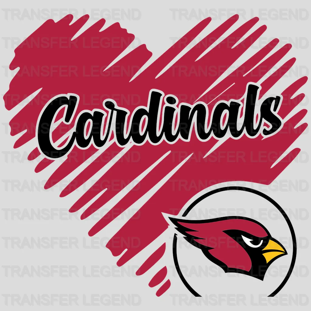Arizona Cardinals Heart Script Wordmark NFL Design - DTF Heat Transfer
