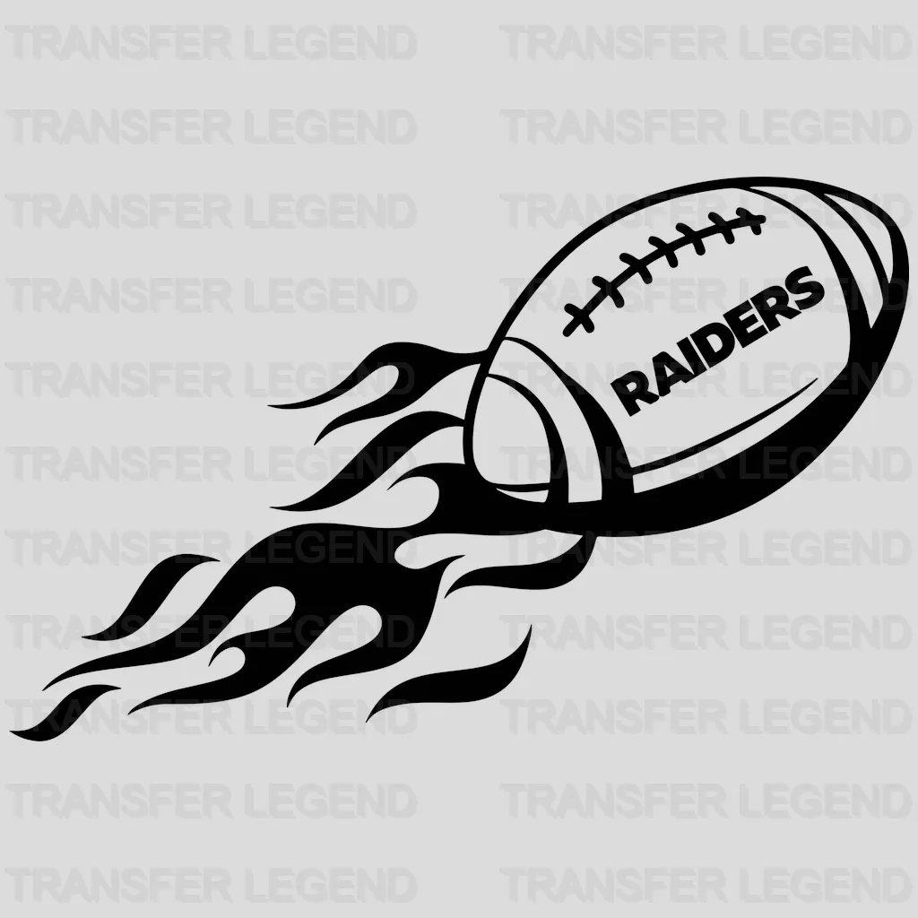 Las Vegas Raiders flaming football icon trailing fire effect, NFL design - DTF Heat Transfer