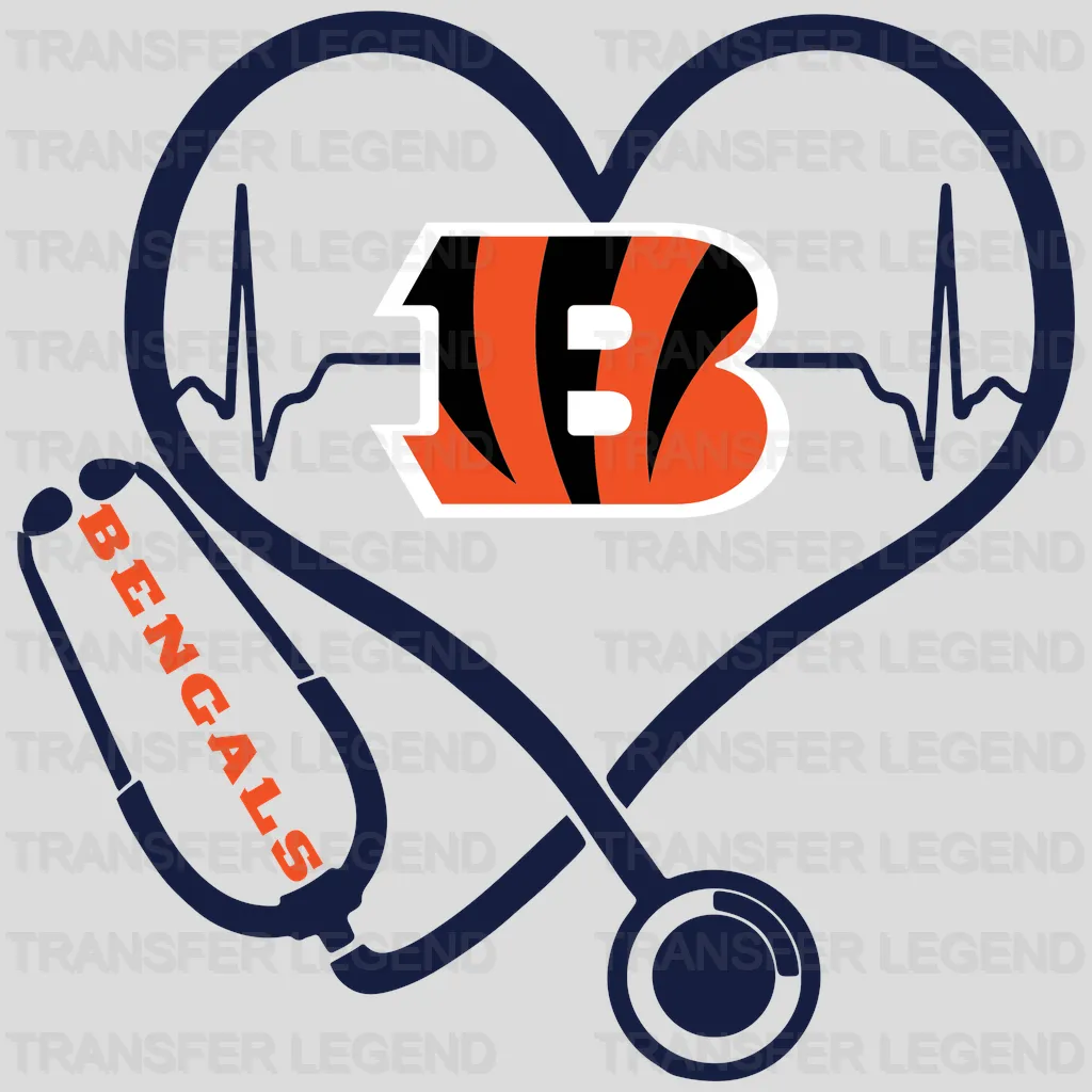 Cincinnati Bengals Stethoscope Heart Emblem NFL Design - DTF Heat Transfer