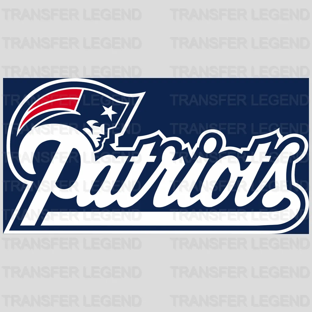 New England Patriots retro script logo overlay on head shape, NFL design - DTF Heat Transfer