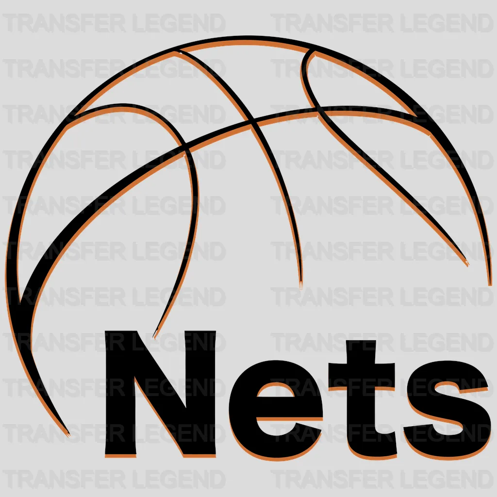 Brooklyn Nets Dark Basketball Outline with “Nets” Script NBA Design - DTF Heat Transfer