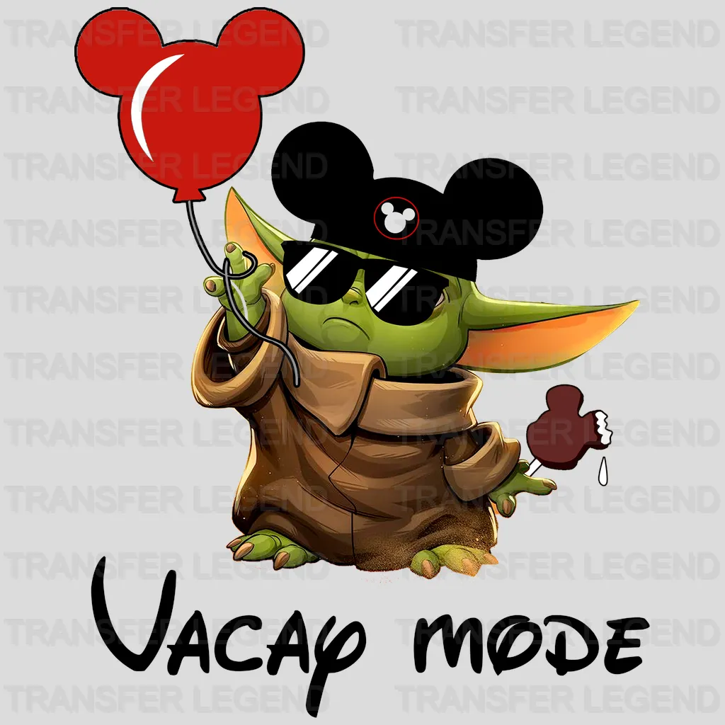Baby Yoda with Cartoon Balloon Vacay Mode Design - DTF heat transfer - transferlegend